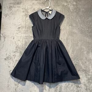 Kate Spade Kimberly Peter Pan Rhinestone Crystal Collar Denim Dress Sz 0 Elegant